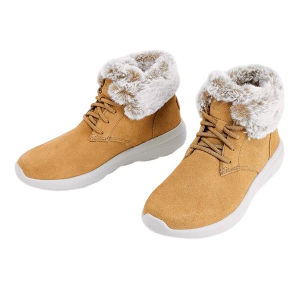Skechers Women On The Go City Bootie US 6.5 Wide Tan Suede Water Repellent NIB